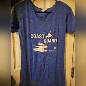 V-Neck Blue Tee Coat Guard short sleeve t- shirt size LG.